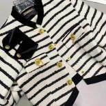 High Street Newest 2023 Fall Winter Designer Fashion Women Striped Patchwork Small Fragrant Jacket