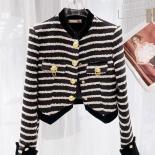 High street mais novo 2023 outono inverno designer moda feminina listrado retalhos pequena jaqueta perfumada