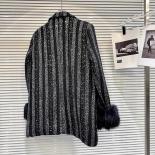 High Street Newest 2023 Designer Jacket Women's Plush Cuffs Striped Sequin Tweed Long Blazer