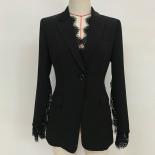 High Street 2023 New Stylish Designer Blazer Jacket Women's Lace Fringe Slit Sleeve One Button Blazerblazers