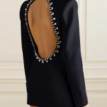 High Street Newest Stylish 2023 Fashion Women Jacket Rhinestone Diamonds Beaded Backless Blazer Dress