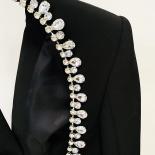 High Street Newest Stylish 2023 Fashion Women Jacket Rhinestone Diamonds Beaded Backless Blazer Dress