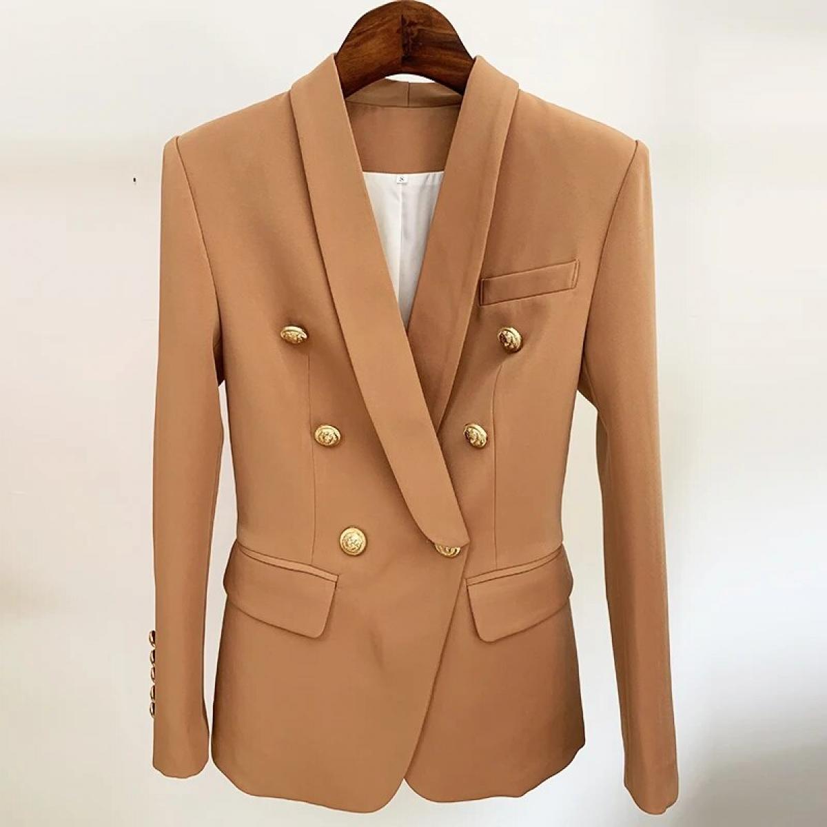 High Street 2022 Newest Designer Blazer Jacket Women's Slim Fitting Double Breasted Metal Lion Buttons Shawl Collar Blaz