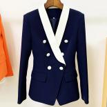 High Street Newest 2022 Fashion Designer Jacket Women's Double Breasted Color Block Shawl Collar Blazer  Blazers