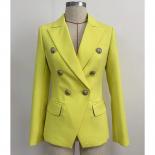 High Street New Fashion 2022 Classic Designer Blazer Jacket Women's Lion Metal Buttons Double Breasted Yellow Blazer Out