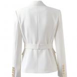 High Street Newest 2023 Designer Jacket Women's Double Breasted Pocket Belted Blazer