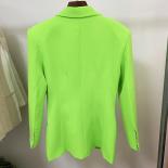 High Street Newest 2022 Stylish Designer Jacket Women's Extra Shoulder Single Button Long Blazer Fluorescence Green  Bla