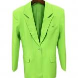 High Street Newest 2022 Stylish Designer Jacket Women's Extra Shoulder Single Button Long Blazer Fluorescence Green  Bla