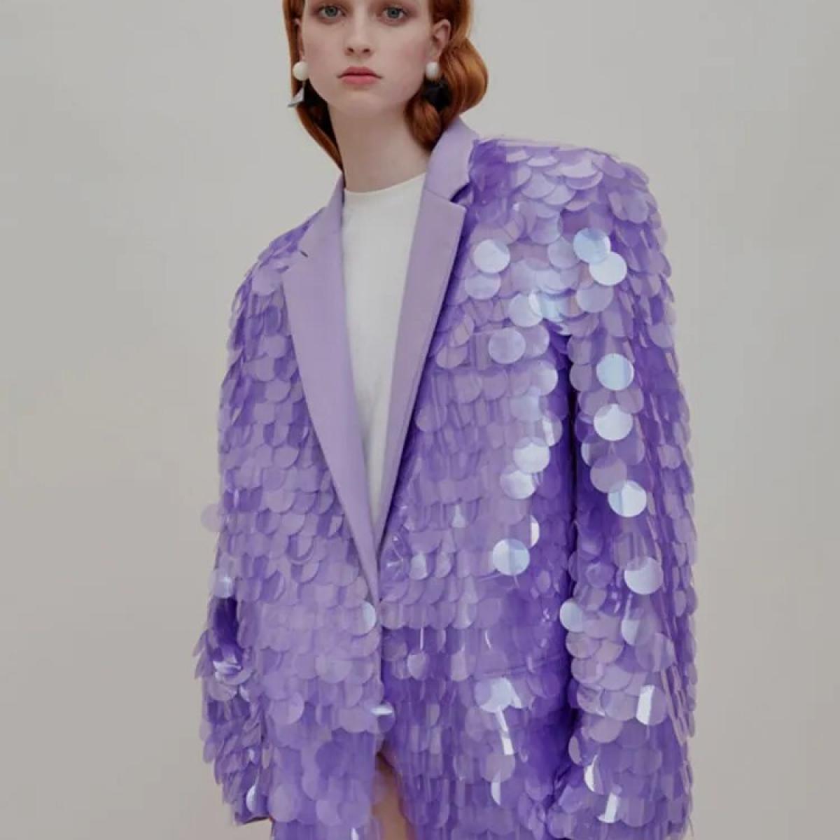 High Street 2023 Newest Designer Beading Coat Women's  Stylish Loose Glitter Sequined  Blazer Jacket