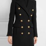 High Street Newest 2022 F/w Fashion Designer Overcoat Women's Classic Lion Buttons Double Breasted Slim Fitting Wool Coa