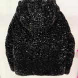 High Street Newest 2023 Winter Coat Women's Sparkle Sequined Hoodie Puffy Down Jacket