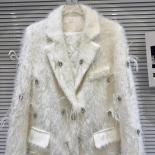 High Quality Newest 2023 Designer Jacket Women's Rhinestone Beaded Mink Velvet With Cotton Long Blazer