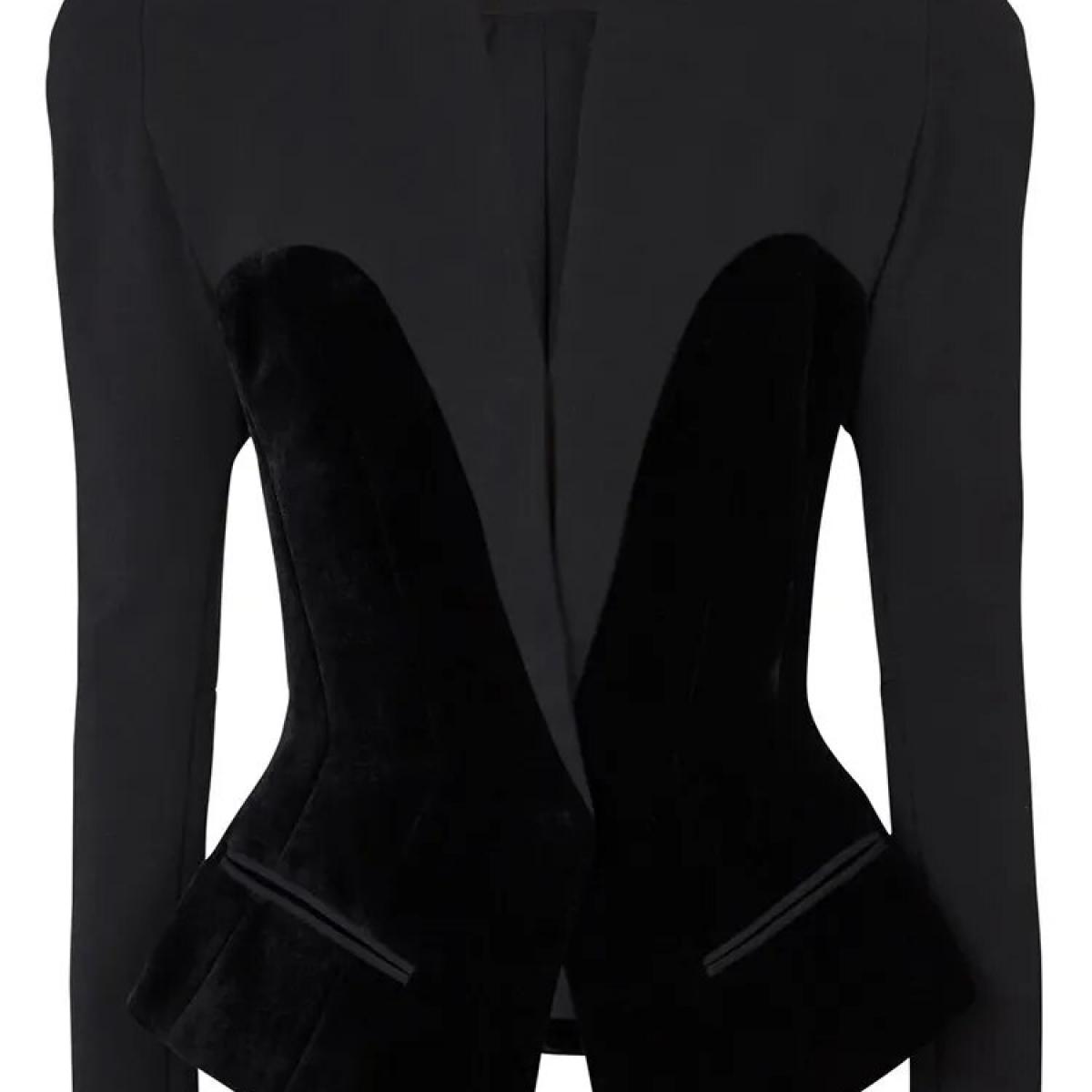 High Street Newest 2023 Designer Jacket Women's Slim Fitting Patchwork Velvet Blazer  Blazers
