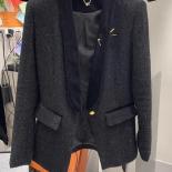 High Street Newest 2023 Fashion Designer Jacket Women's  Single Button Color Block Shawl Collar Wool Blazer