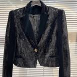 High Street Newest 2022 Designer Jacket Women's Single Buckle Sequined Velvet Short Blazer  Blazers