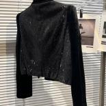 High Street Newest 2022 Designer Jacket Women's Single Buckle Sequined Velvet Short Blazer  Blazers