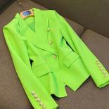 High Street Newest 2022 Designer Jacket Women's Classic Lion Buttons Double Breasted Slim Fitting Blazer Neon Green  Bla