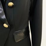 High Street Newest 2023 Designer Jacket Women's Classic Lion Buttons Double Breasted Leather Patchwork Slim Fit Blazerbl