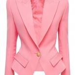 High Street Newest 2023 Designer Jacket Women's Slim Fitting Single Button Lapel Blazer 3 Colors