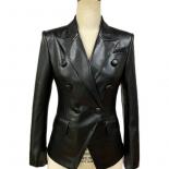 Excellent Quality Newest Stylish Runway 2022 Designer Jacket Women's Slim Fitting Double Breasted Faux Leather Blazer  B