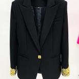 High Street Newest Fashion 2023 Designer Jacket Women's Slim Fitting Sleeve Beading Single Button