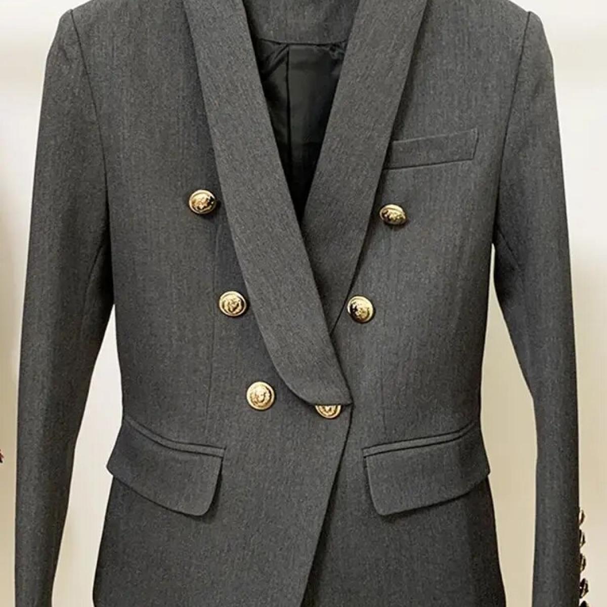 High street 2023 mais novo designer blazer jaqueta feminina ajuste fino duplo breasted metal leão botões xale colarinho blaz