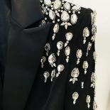 High Street Newest 2023 Designer Jacket Women's Double Breasted Rhinestone Diamonds Beaded Long Blazer Dress