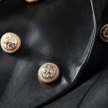 High Street Newest Baroque Fashion 2022 Designer Blazer Jacket Women's Lion Metal Buttons Faux Leather Blazer Outer Coat