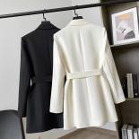 White Women‘s Blazers New Spring Autumn Suit Jacket Double Breasted Slim Suits With Belt Elegant Lady Office Blazer Fe