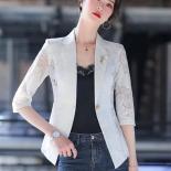 Spring Summer Women's Blazer New Fashion Lace Cutout Short Suit Coat Lady Jacket  Female Outerwear Tops Clothing M4xl  B
