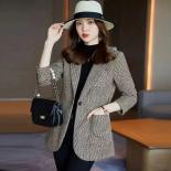 New Sequined Houndstooth Ladies Blazers Autumn Winter  Casual Plaid Small Suit Jacket Women Basic Coats Female Outerwear