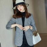New Sequined Houndstooth Ladies Blazers Autumn Winter  Casual Plaid Small Suit Jacket Women Basic Coats Female Outerwear