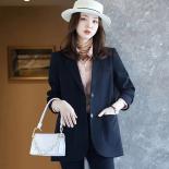 Women Blazer Office Lady 2023 Elegant Slim Notched Women Blazers And Jackets Button Long Sleeve Solid Work Female Blue S