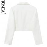Kpytomoa Women Fashion Front Button Linen Cropped Blazer Coat Vintage Long Sleeve Welt Pockets Female Outerwear Chic Top
