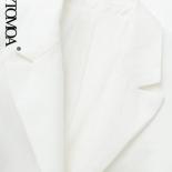 Kpytomoa Women Fashion Front Button Linen Cropped Blazer Coat Vintage Long Sleeve Welt Pockets Female Outerwear Chic Top