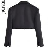 Kpytomoa Women Fashion Cropped Blazer Coat Vintage Long Sleeve Front Hidden Button Female Outerwear Chic Tops  Blazers