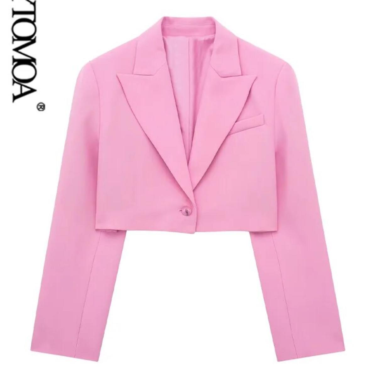 Kpytomoa Women Fashion Cropped Blazer Coat Vintage Long Sleeve Front Button Female Outerwear Chic Tops