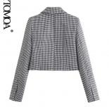 Kpytomoa Women Fashion Houndstooth Cropped Blazer Coat Vintage Long Sleeve Front Button Female Outerwear Chic Tops