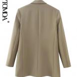 Kpytomoa Women Fashion Single Button Straight Blazer Coat Vintage Long Sleeves Flap Pockets Female Outerwear Chic Tops