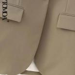 Kpytomoa Women Fashion Single Button Straight Blazer Coat Vintage Long Sleeves Flap Pockets Female Outerwear Chic Tops