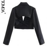 Kpytomoa Women Fashion Back Open Cropped Blazer Coat Vintage Long Sleeve Front Button Female Outerwear Chic Vestes Femme