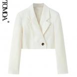Kpytomoa Women Fashion Front Button Cropped Blazer Coat Vintage Notched Collar Long Sleeves Female Outerwear Chic Tops