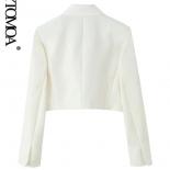 Kpytomoa Women Fashion Front Button Cropped Blazer Coat Vintage Notched Collar Long Sleeves Female Outerwear Chic Tops