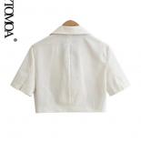 Kpytomoa Women Fashion Cropped Linen Blazer Coat Vintage Short Sleeve Front Button Female Outerwear Chic Tops  Blazers