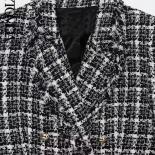 Kpytomoa Women Fashion Double Breasted Cropped Tweed Blazer Coat Vintage Long Sleeve Frayed Trim Female Outerwear Chic V