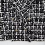 Kpytomoa Women Fashion Double Breasted Cropped Tweed Blazer Coat Vintage Long Sleeve Frayed Trim Female Outerwear Chic V