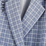 Kpytomoa Women Fashion Double Breasted Tweed Cropped Blazer Coat Vintage Long Sleeve Female Outerwear Chic Veste Femme  