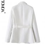 Kpytomoa Women Fashion With Belt Double Breasted Blazer Coat Vintage Long Sleeve Flap Pockets Female Outerwear Chic Vest