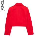 Kpytomoa Women Fashion With Flaps Cropped Blazer Coat Vintage Long Sleeve Snap Button Female Outerwear Chic Tops
