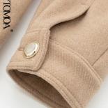 Kpytomoa Women Fashion With Pockets Cropped Woolen Blazer Coat Vintage Long Sleeves Button Up Female Outerwear Chic Tops